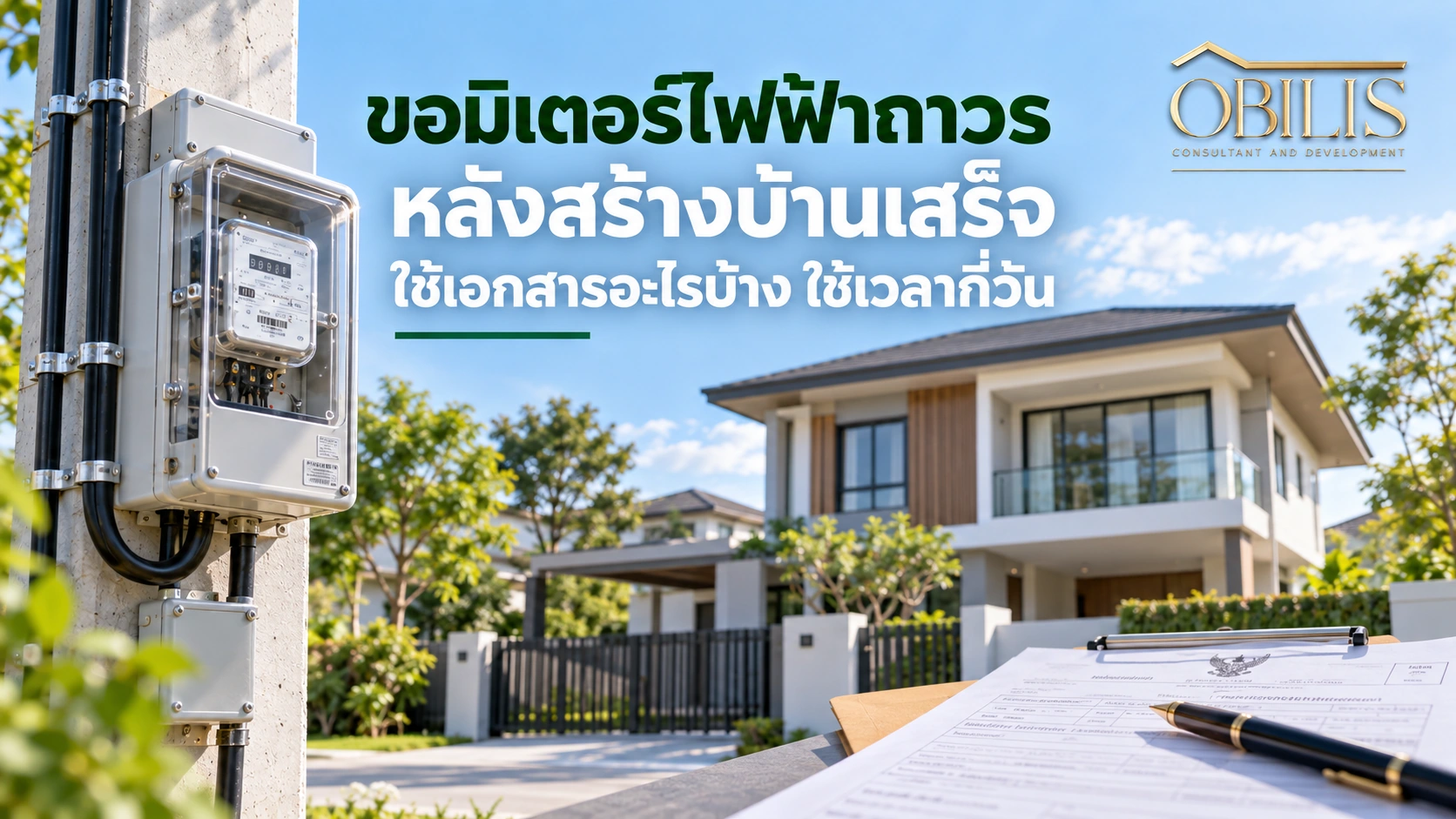 บ้านขอมิเตอร์ไฟฟ้าถาวรหลังสร้างบ้านเสร็จ ใช้เอกสารอะไรบ้าง ใช้เวลากี่วัน — OBILIS